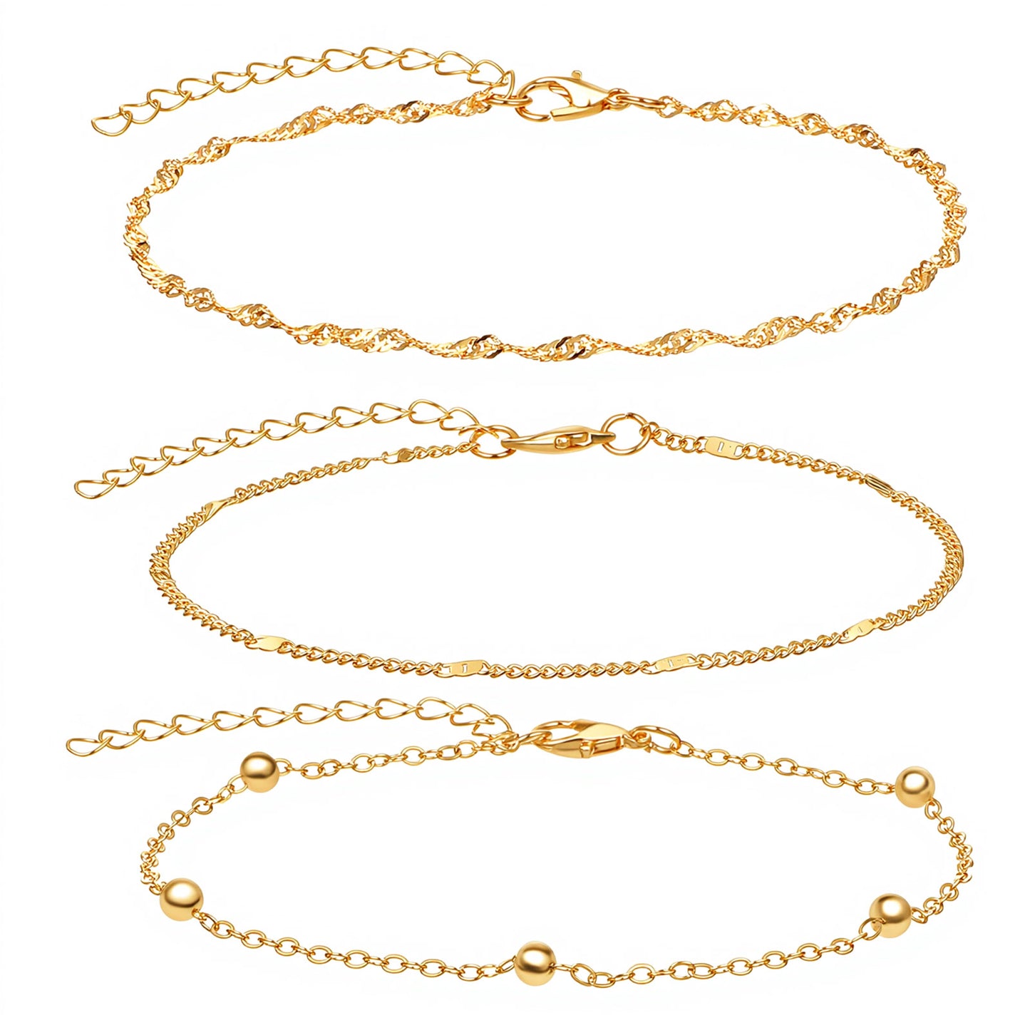 RAHHLIZS Gold Ankle Bracelets for Women,Cuban Link Anklets, Waterproof Layered Ankle Bracelets Set, 3PCS Adjustable Foot Jewelry for Women Summer Beach