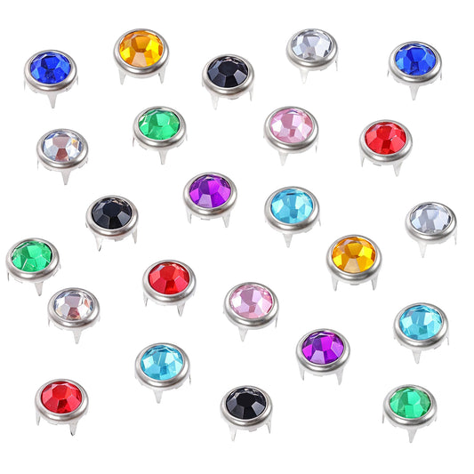 100 Pcs Nailhead Crystal Claw Rivets Rhinestone Studs Round Rivets, Punk Spikes Decorative Multicolor Crystal Nailhead Spikes for DIY Clothing, Shoes, Bags, Belts