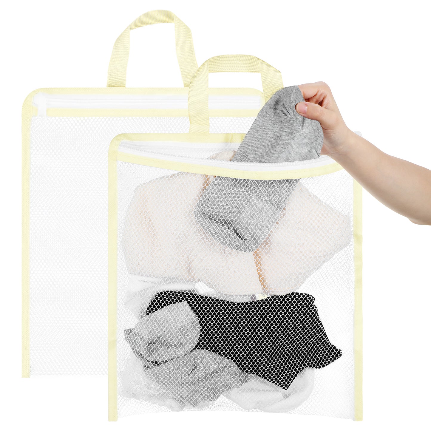 2 Pcs Hanging Laundry Bag Small Mesh Laundry Bag for Washing Machine Wash Bags for Clothes Delicates Lingerie Socks with Zipper, 12.99 X 11.42in