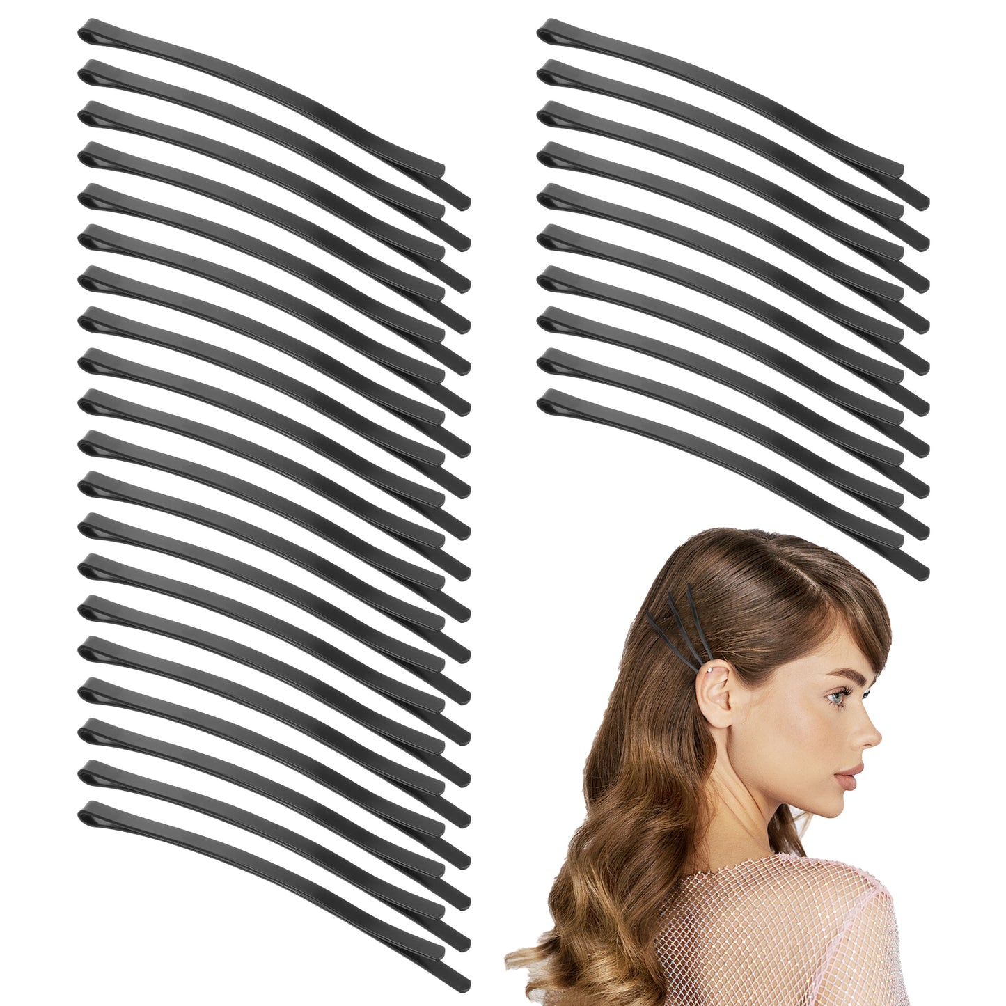 Tyqour 30pcs Black Jumbo Bobby Pins, 3.35 Inch Long Bobby Pins for Thick Updo Hair, Metal Hair Clips Hairpins Hair Accessories for Women, Long Hair Pins Hair Clips Hairpins Hair Accessories