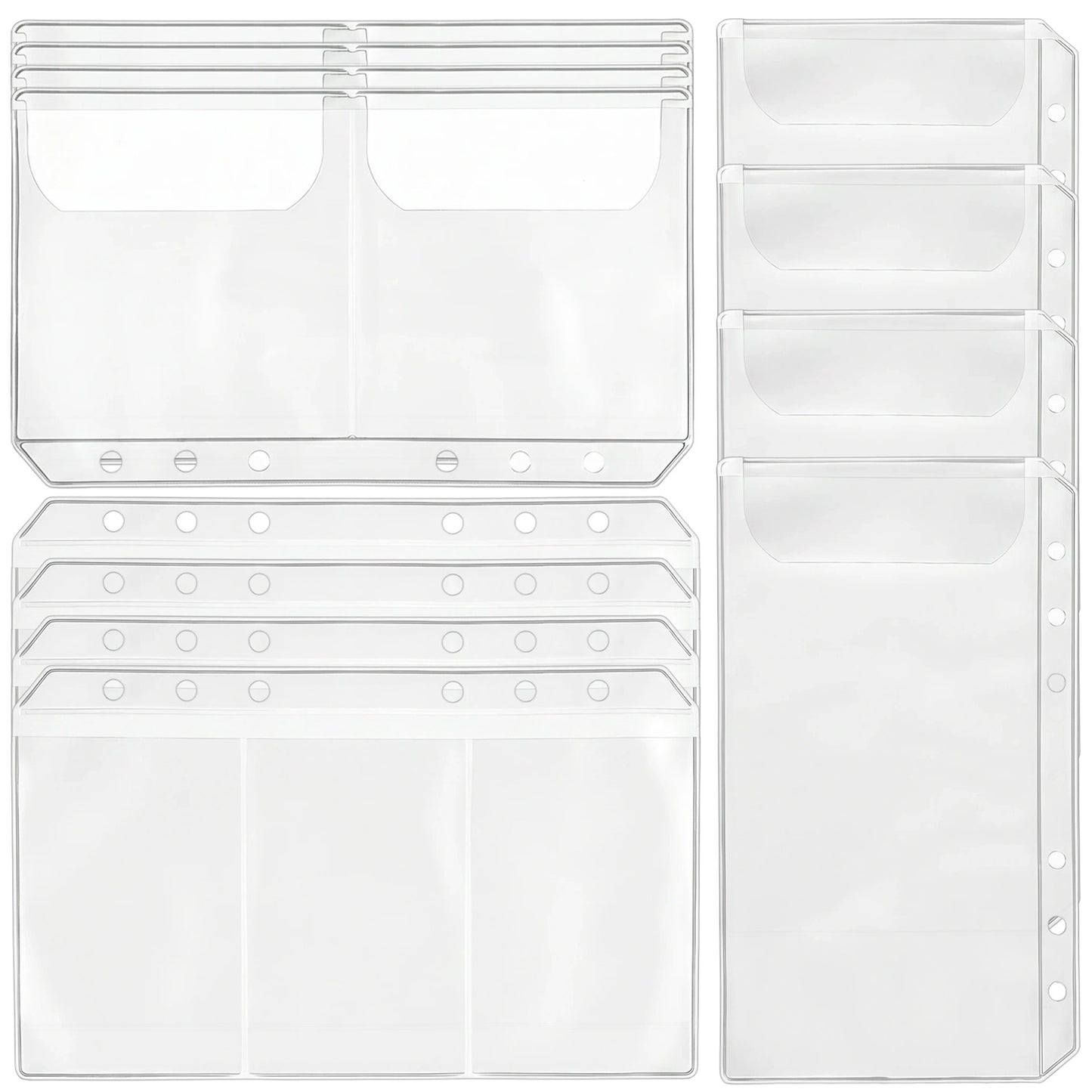12Pcs A6 Binder Pockets Multi-Compartment Binder Clear A6 Planner Inserts 6 Hole Folders Sleeves for Business Card Credit Card Photo Page Protectors Money Cash