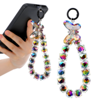 Ymapinc Shiny Crystal Beaded Phone Charm, Acrylic Butterfly Wristlet Chain for Phone Lanyard, Cellphone Decor for Handbags Wallet Camera Car Key Rings