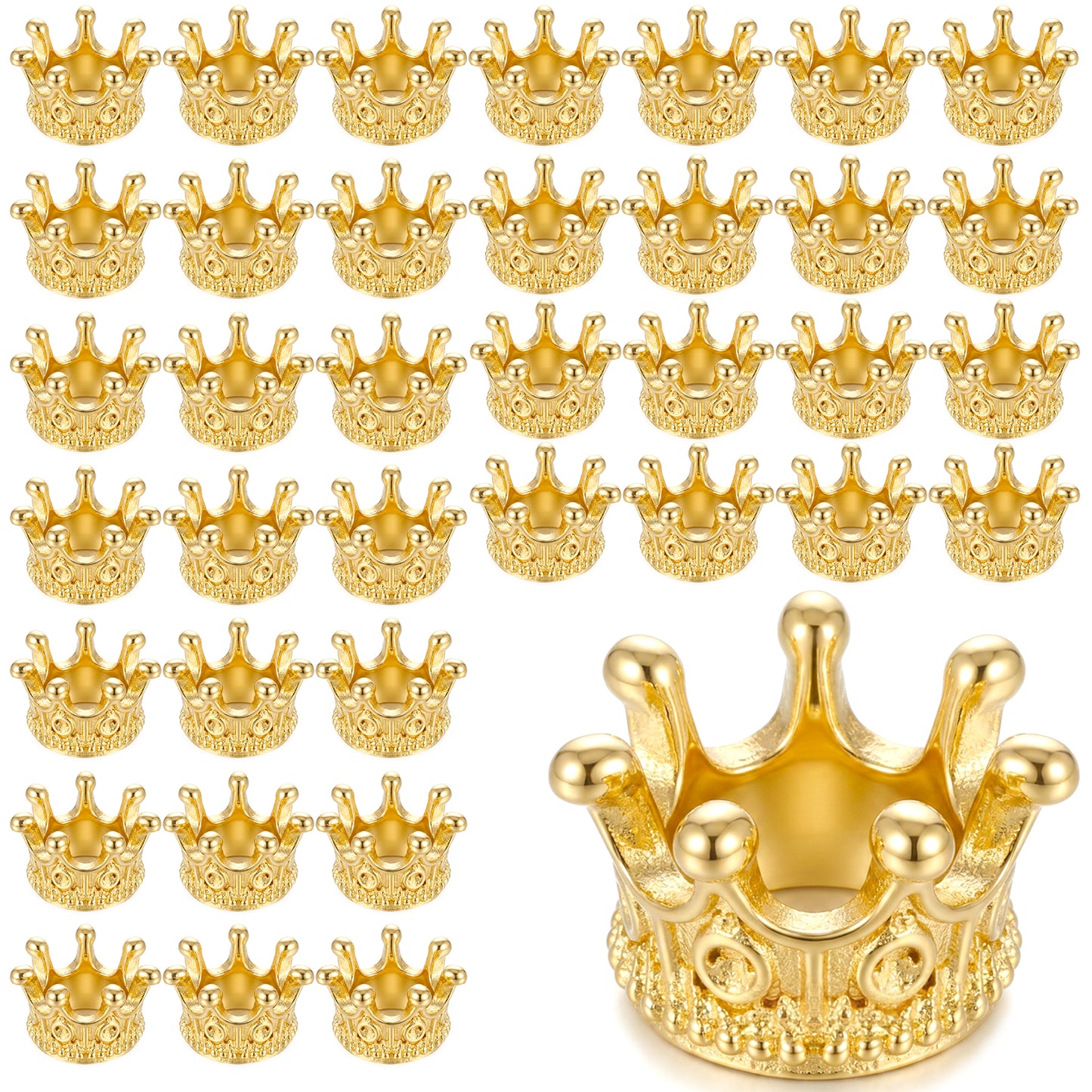 RAHHLIZS 50pcs Crowns Charms Small Crown Pendant Gold Metal King Crown Charm Spacer Bead Mini Charms for Crafts Bracelets Jewelry Making Necklace DIY