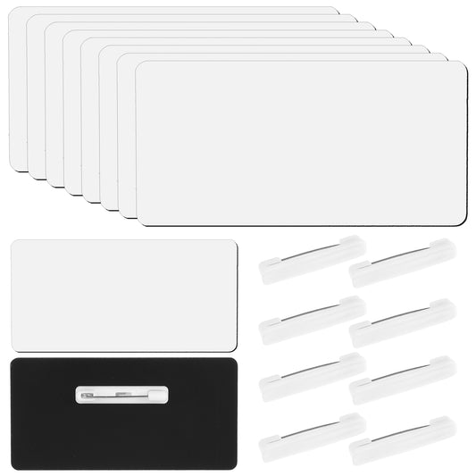 Ymapinc 8pcs Name Badge Labels - Custom Name Tag Badge Pins with Clips, DIY Blank ID Name Badges for Clothes, Office, School, and Events (2.99 x 1.50 inch, Black and White)