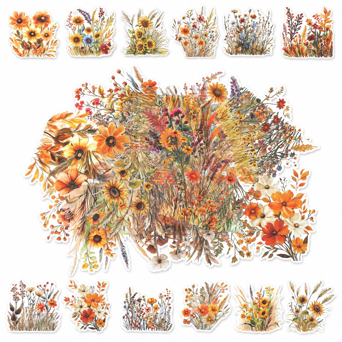 RAHHLIZS 40 Pcs Fall Stickers Flower Stickers for Scrapbooking Transparent