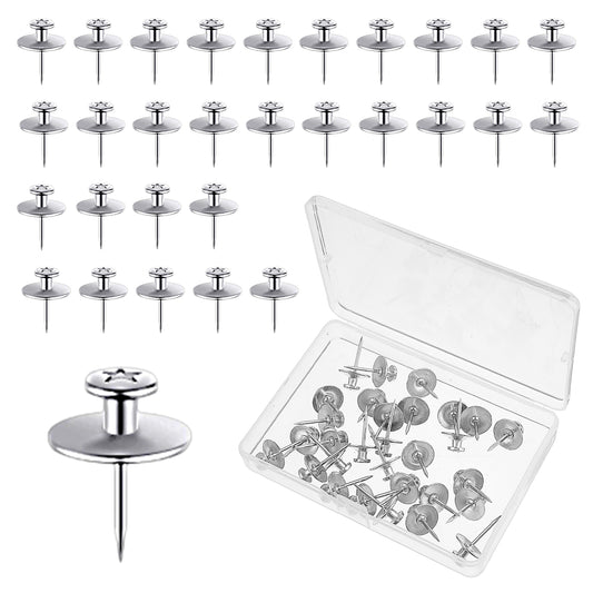 30 PCS Picture Hanging Nails, Double Headed Silver Wall Nails for Hanging Long Push Pins For picture Hangers, Picture Hanging Kit for Home Office Hanging Picture Photo Decorations