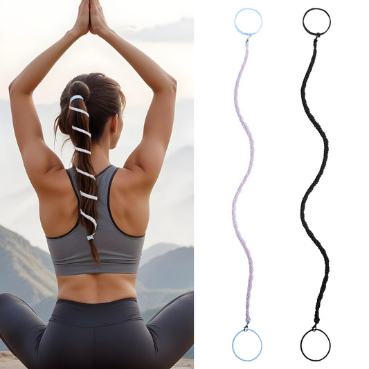 Tyqour 2pcs 31inch Spiral Hair Ties for Women, Black & Pink Blue Braided Hair Ties, Elastic Ponytail Holders for Long Hair, No Damage Sports Hair Bands