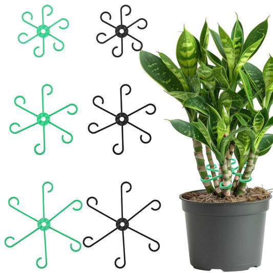 Tyqour 6pcs Plant Supports for Indoor Plants, Plant Stem Support, Plant Stakes for Indoor Plants, Plant Holders, Reusable Plant Support Stakes for Gardening(Green and black)