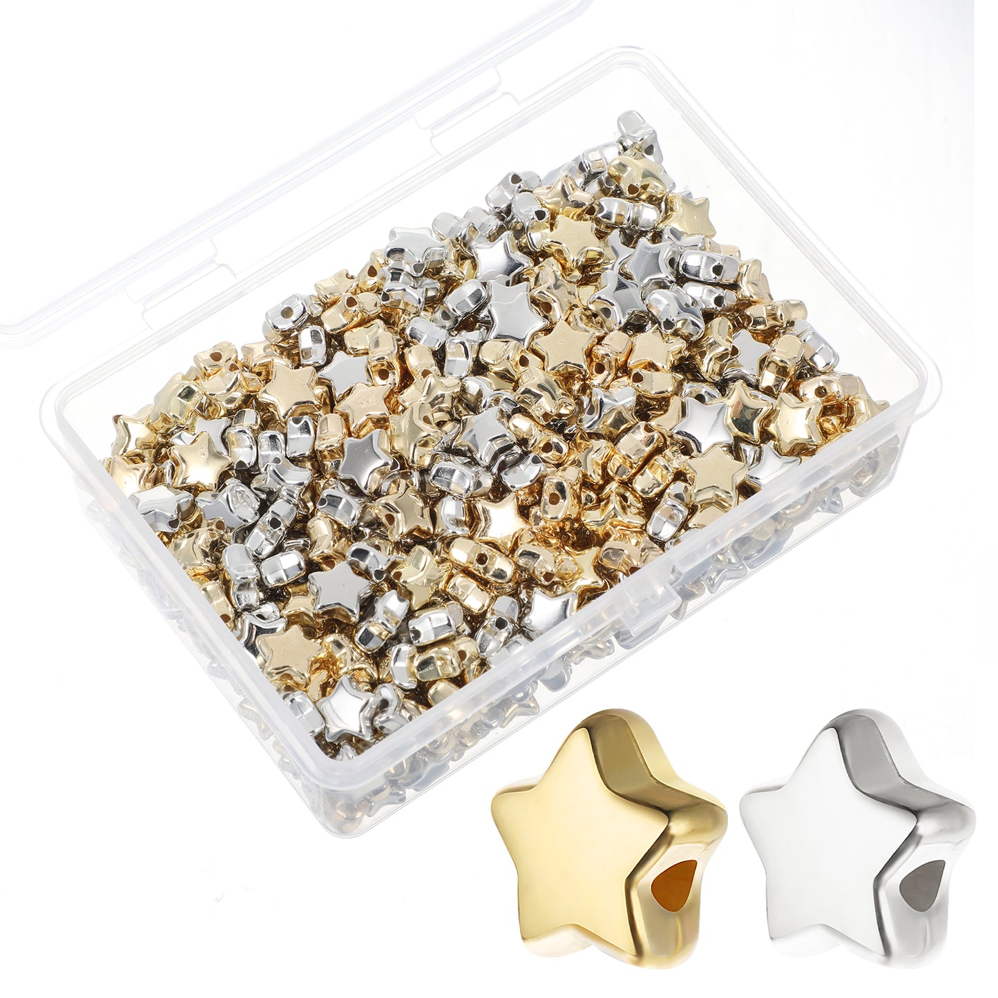 400Pcs Star Beads for Bracelets, Mabor 8.5 mm Gold Silver Star Beads for Jewelry Making, Large Hole Star Spacer Beads, Plastic Star Pony Beads Star Shaped Beads for Necklace DIY Crafts Making