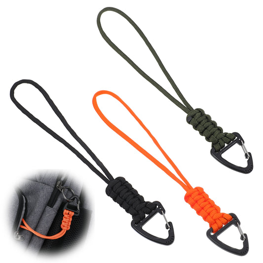 3 Pack Paracord Keychain Lanyard with Carabiner Clip Hook Braided Lanyard Key Chain Triangle Buckle Lock Clips Hooks for Outdoor Survival Camping Hiking Backpacking Fishing Black Green Orange