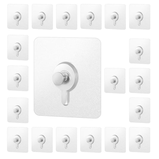 20PCS Hooks Stick On Heavy Duty Drill Free Adhesive Hooks for Hanging, No-Trace Sticker Wall Frame Picture Hangers Without Nails, Transparent Hooks with Waterproof&Oilproof for Kitchen, Bathroom (7cm)