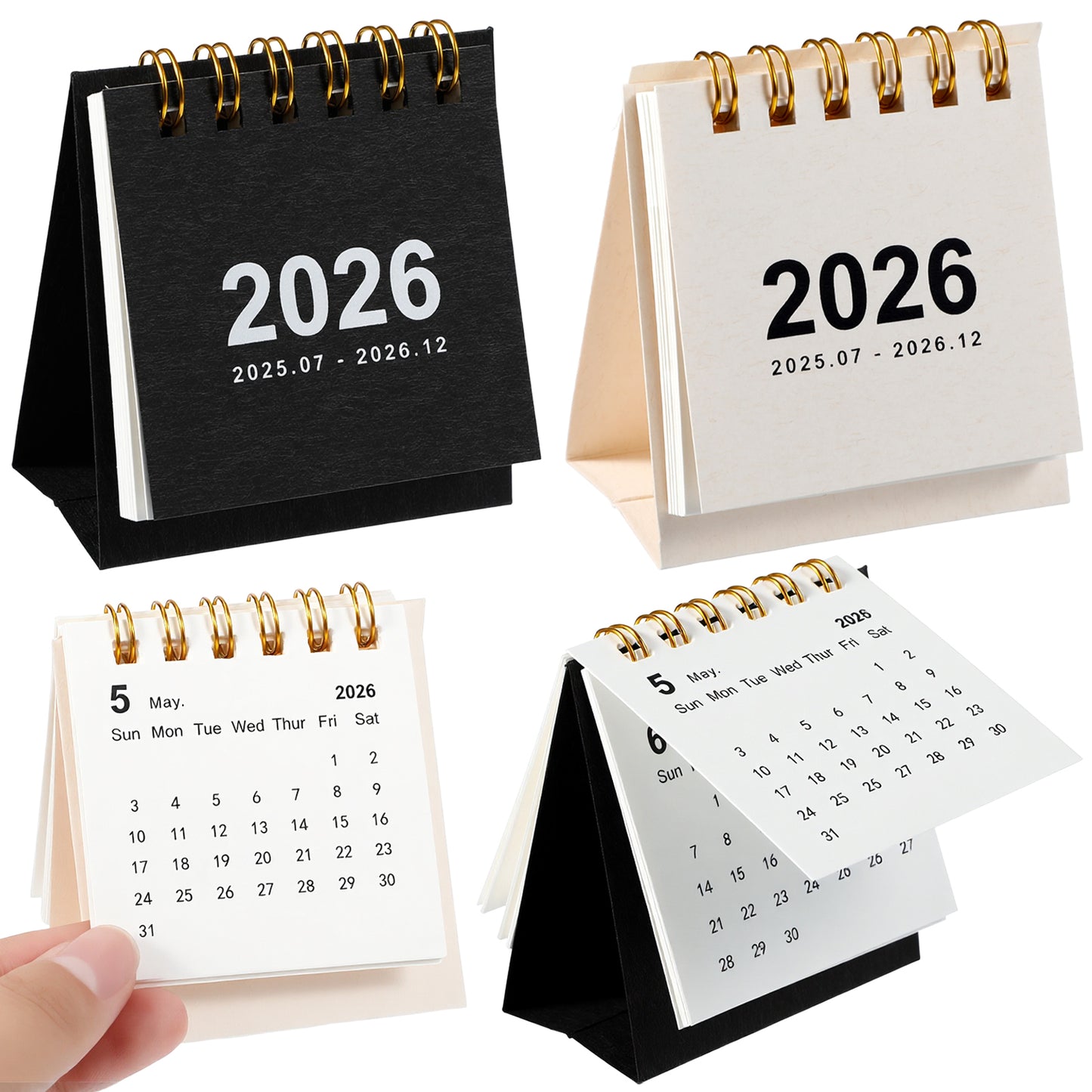 Mini Desk Calendar 2025-2026, 2PCS Standing Flip Small Calendar, Portable Monthly Desktop Calendar for Home, Office, School (Black, White)