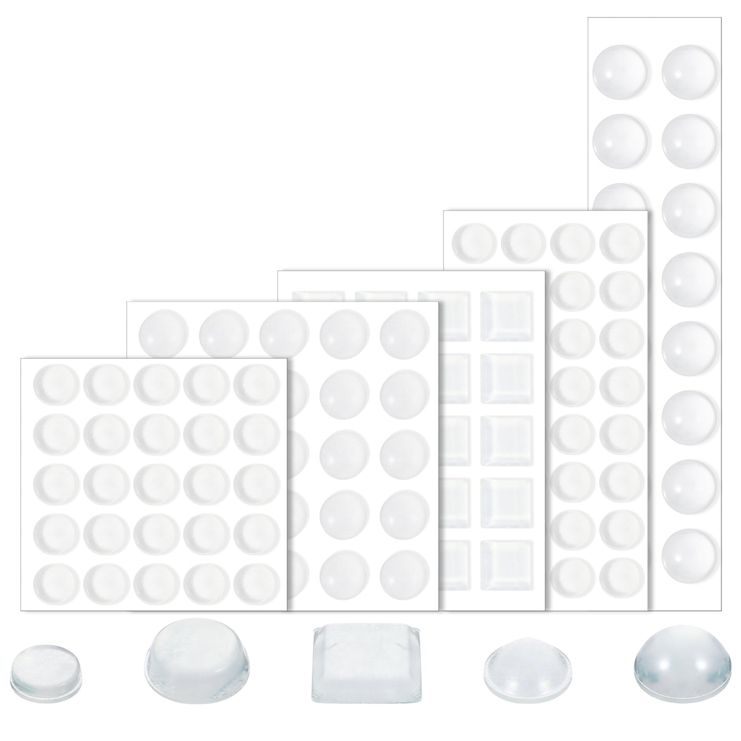 118Pcs Cupboard Door Stoppers Adhesive Rubber Stoppers Clear Silicone Bumpers, 5 Sizes Door Pads Stop Slamming Furniture Bumper Pads for Cabinet Doors Drawers Tables Glass Tops Cutting Boards