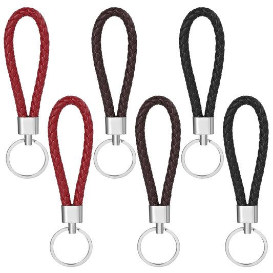 Ymapinc 6pcs Leather Keyring for Men, Handwoven Braided Leather Key Ring for Car Keys, Elegant Key Chain for Men and Women, Perfect Gift for Birthday, Christmas (Black, Burgundy, Dark Brown)