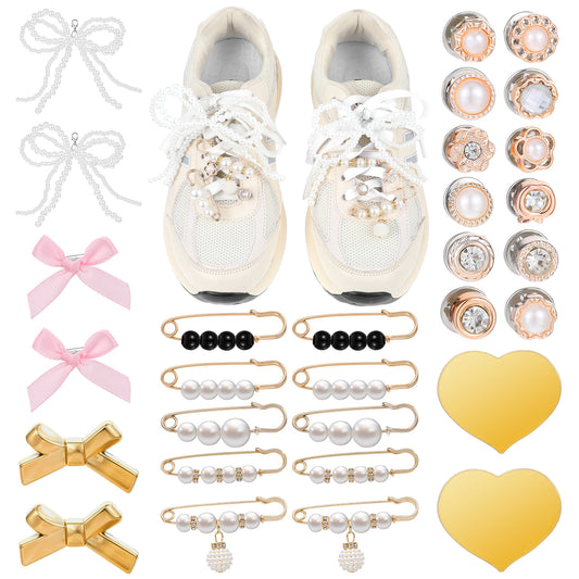 30 Pcs Shoe Charms Sneaker Charms Shoe, Jewelry & Watch Accessories Shoe Lace Charms Pearl Shoe Lace Charms Jewelry Junk Socks Charms Pins Stylish Shoe Decoration Charms For Clothes, Hats Decoratin