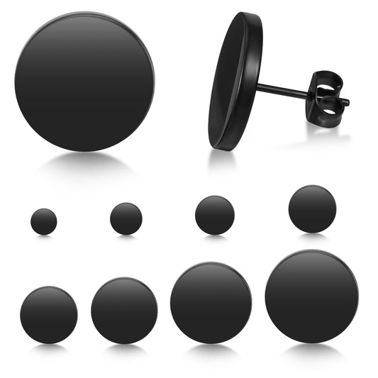 Xinjoduz 9 Pairs Surgical Steel Earrings, Black Flat Back Stud Earrings Hypoallergenic Earrings Set Stainless Steel Stud Earrings for Men Women Decoration(3 mm-14 mm)