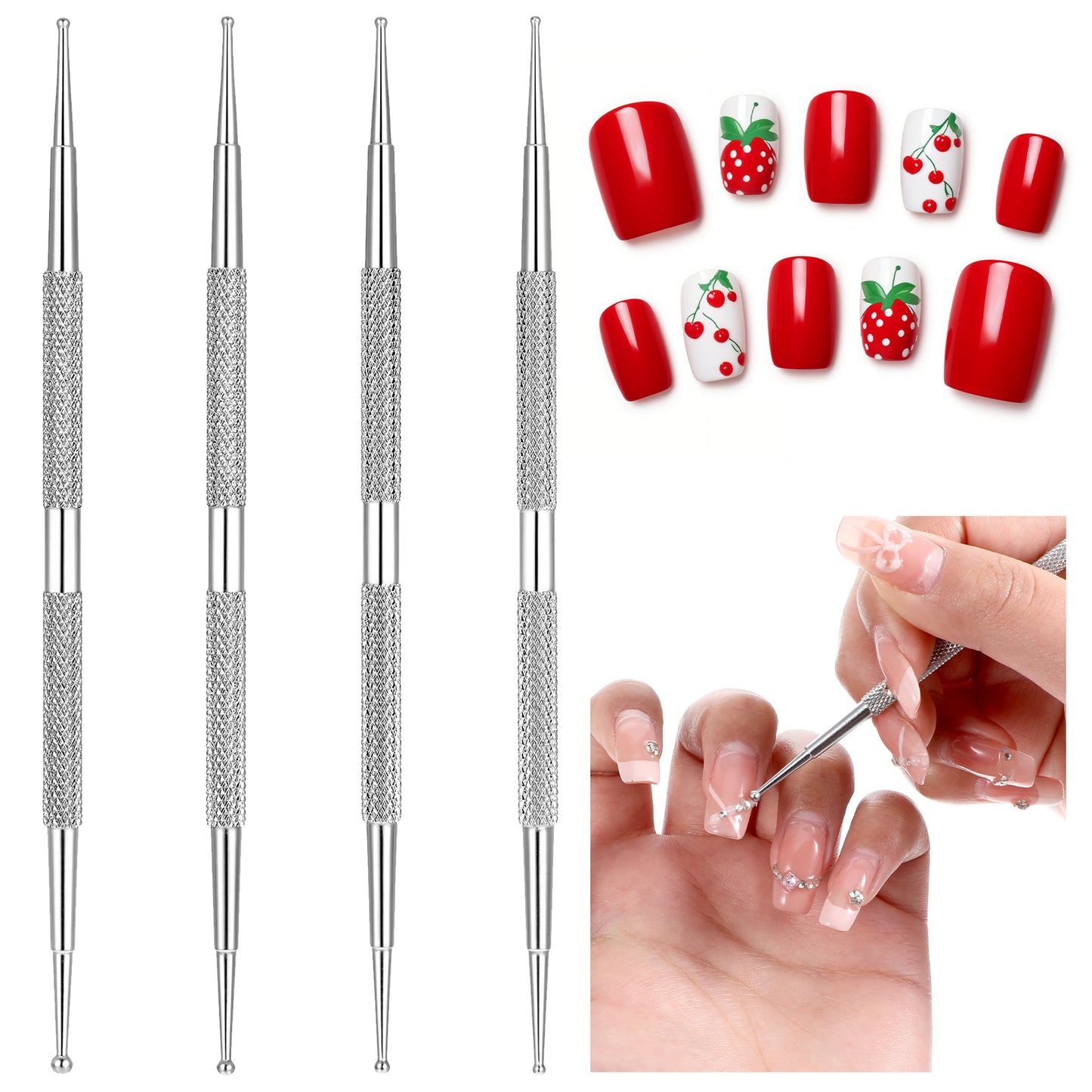 4Pcs Rhinestone Picker Pen Nail Art Kit Dotting Tools Professional Ball Double-Ended Design Nail Tools Stainless Steel Gem Jewel Pickup Tool Applicator, Rhinestone Tool for Bedazzling Nail Art