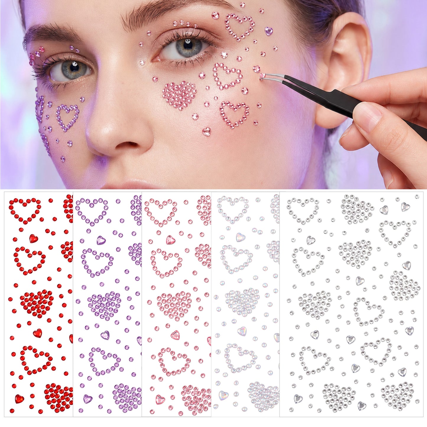 RAHHLIZS 5 Sheets Festival Face Gems Self-Adhesive Face Jewels Stickers