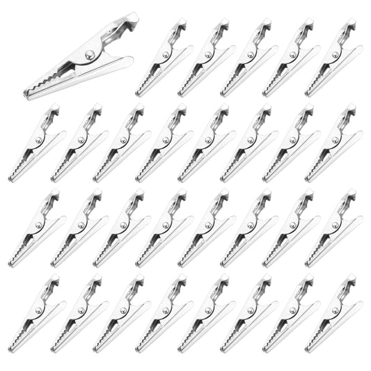 30 Pcs Plated Alligator Clips, Metal Alligator Clip Spring Clamps,Multipurpose Steel Alligators Clips,Mini Silver Plated Test Wire Spring Clamp, for Laboratory Electric Testing Work