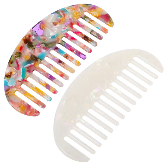 2 Pcs Small Comb Curly Hair Comb Wide Tooth Combs For Women Anti Static Pocket Size Acetate Hair Detangling Comb Travel Pocket Size French Hair Comb For Wet And Dry For Women Men