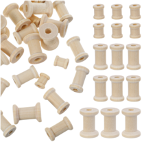 30 PCS Wooden Spools of Crafts, Empty Natural Wood Thread Bobbin, Small Unfinished Wooden Ribbon Textile Spool for Craft Wire Organizing Cord Twine Ribbon Chains Elastic Threads (15 mm 27 mm 30 mm)