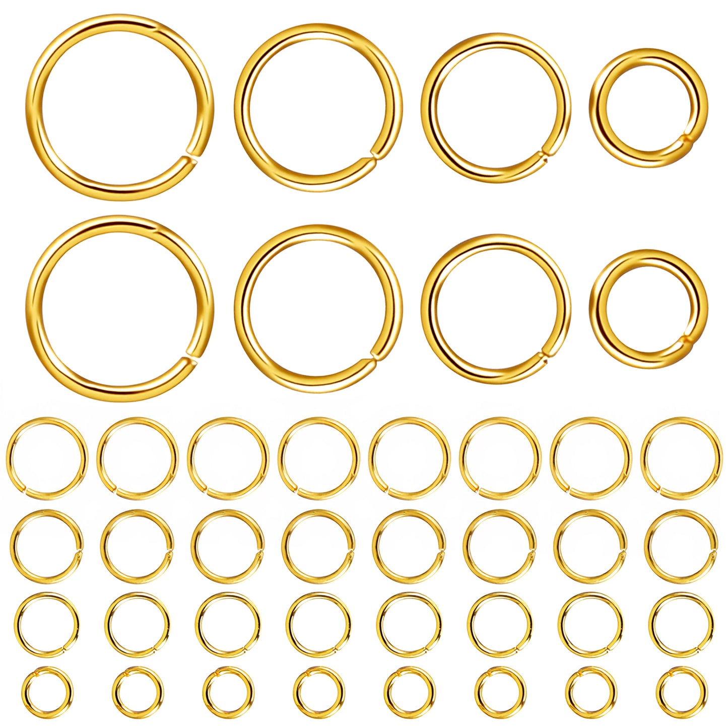 400PCS 5/6/7/8mm Open Jump Rings for Jewelry Making, Gold Plated Single Loop Jump Ring Stainless Steel Round Connector Rings for Bracelet Necklace Jewellery Making