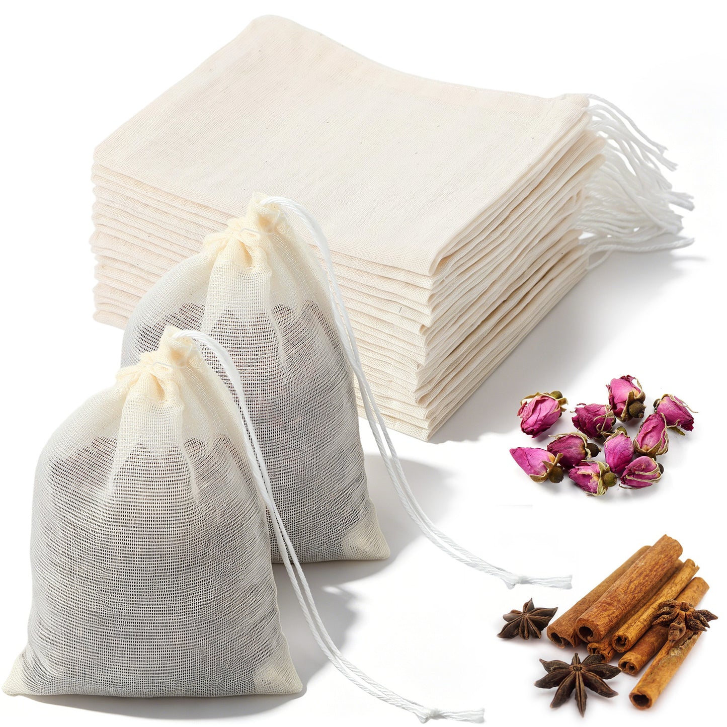 RAHHLIZS 30Pcs Cotton Muslin Drawstring Bags Reusable Tea Bags
