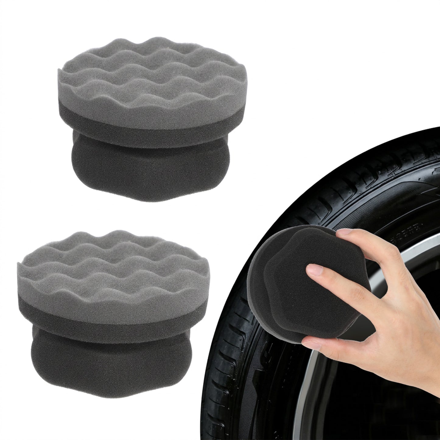 Chsoejuf 2PCS Reusable Tire Dressing Applicator Pads Hex Grip No-Drip
