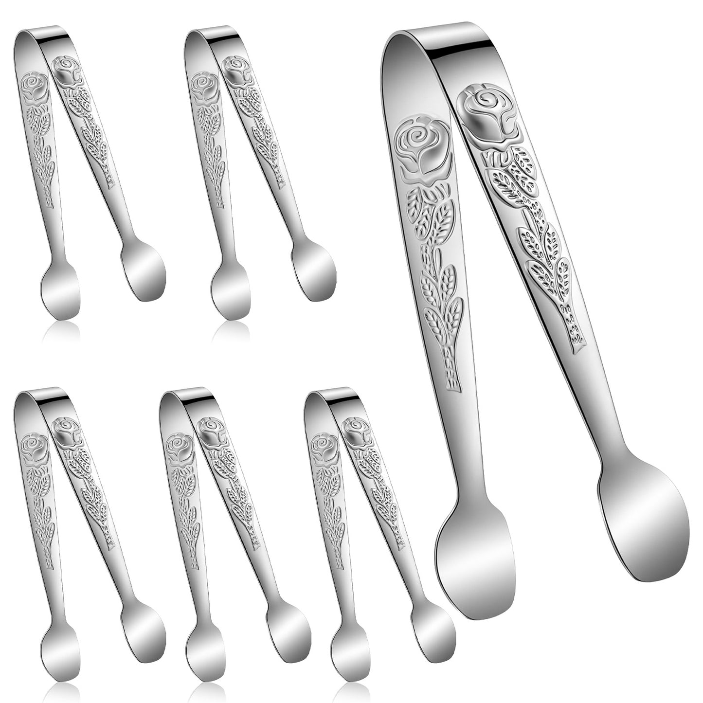 6PCS Mini Serving Tongs, 4 Inch Silver Small Tongs for Serving Food, Stainless Steel Mini Tong for Tea Party, Appetizers, Desserts, Coffee Bar