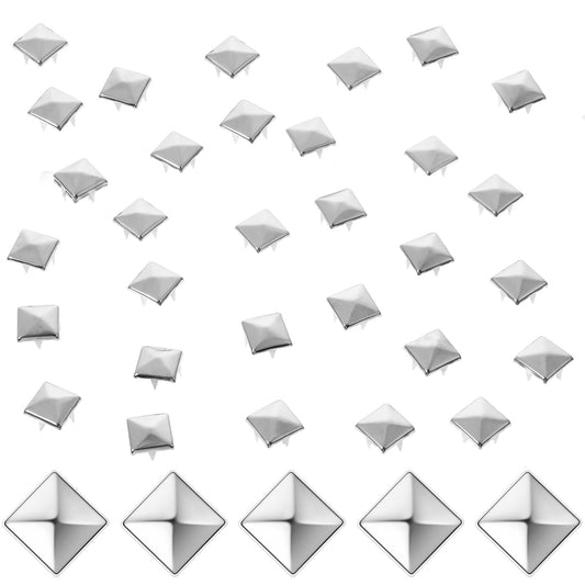 200 Pcs 10mm Silver Metal Studs,Ymapinc Pyramid & Square Studs for Clothing, Leather Stud, Crafts, Punk Spikes, DIY Stud Kit,Spikes for Crafts