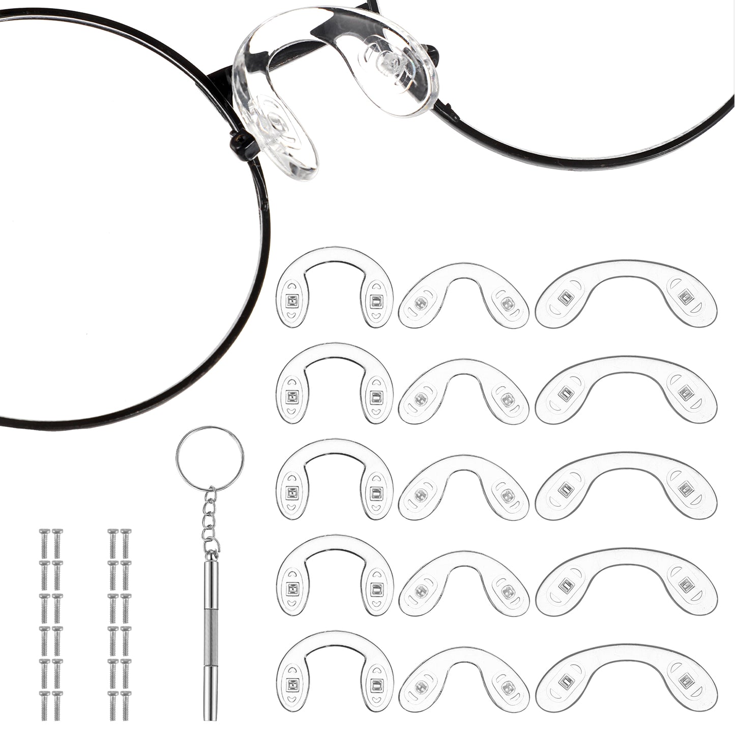 Ouligay 15PCS 3 Sizes U Shaped Eyeglass Nose Pads Silicone Nose Pads for Eyeglasses Anti Slip Screw-in Nose Pieces for Eye Glasses Sunglass Eyewear Clear
