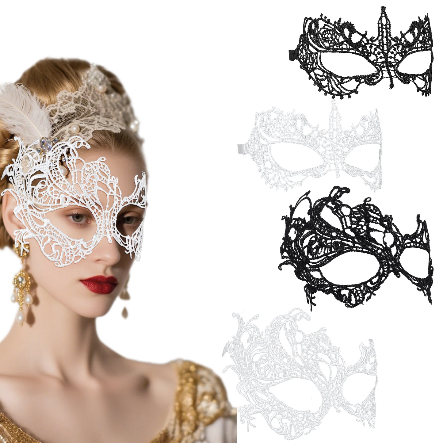 Tyqour 4PCS Masquerade Mask for Couples Women Men, Fancy Lace Masquerade Masks Dress Halloween Cosplay Mask (Black, White)