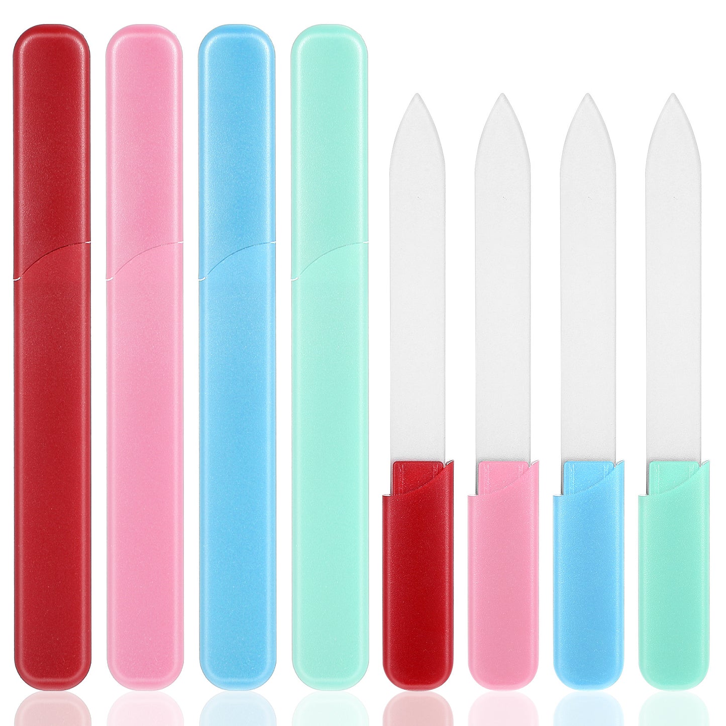 4 Pcs Glass Nail Files Crystal Nail File with Case, Professional Czech Glass File Etched Gentle Nail Care Stocking Stuffers for Women Girls, Unique Gifts Double Sided Glass Files for Nails