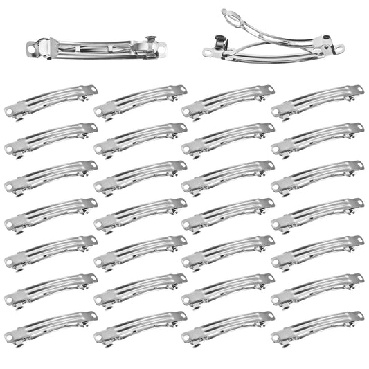 30 PCS 2.4 Inch Blank French Barrette Hair Clips, Silver Blank Rectangle Metal French Barrette Metal DIY Craft Automatic Spring Snap Hair Clips Clasps Accessories for Women Girls Teens