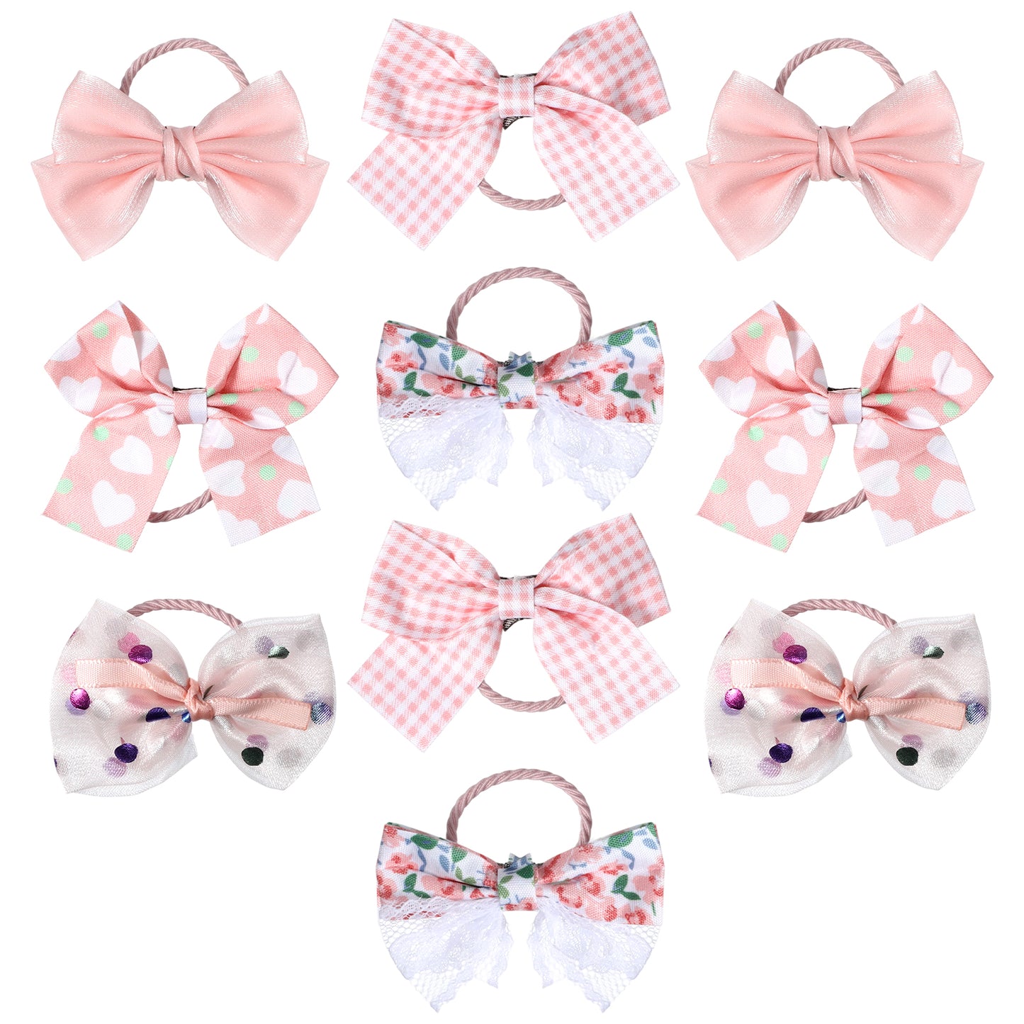 Mabor 10pcs Dog Hair Bows, Pink Bowknot Hair Bands for Small Dogs Cats Cute Pet Accessories Sakura Style Puppy Ponytail Rubber Bands