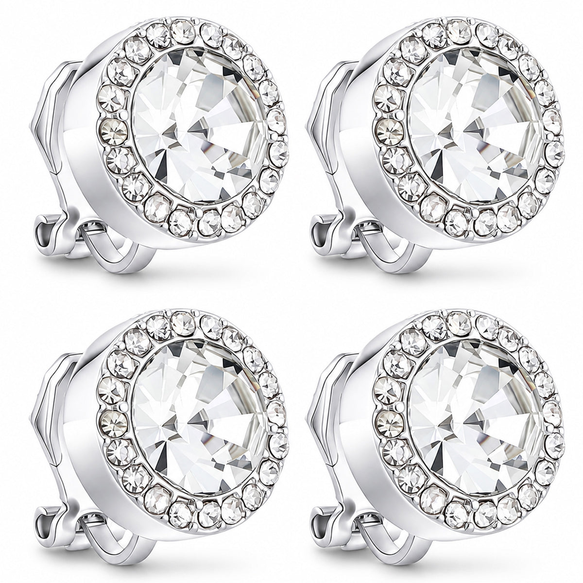 Mabor Silver Clip on Earrings Women Cubic Zirconia Clip on Studs