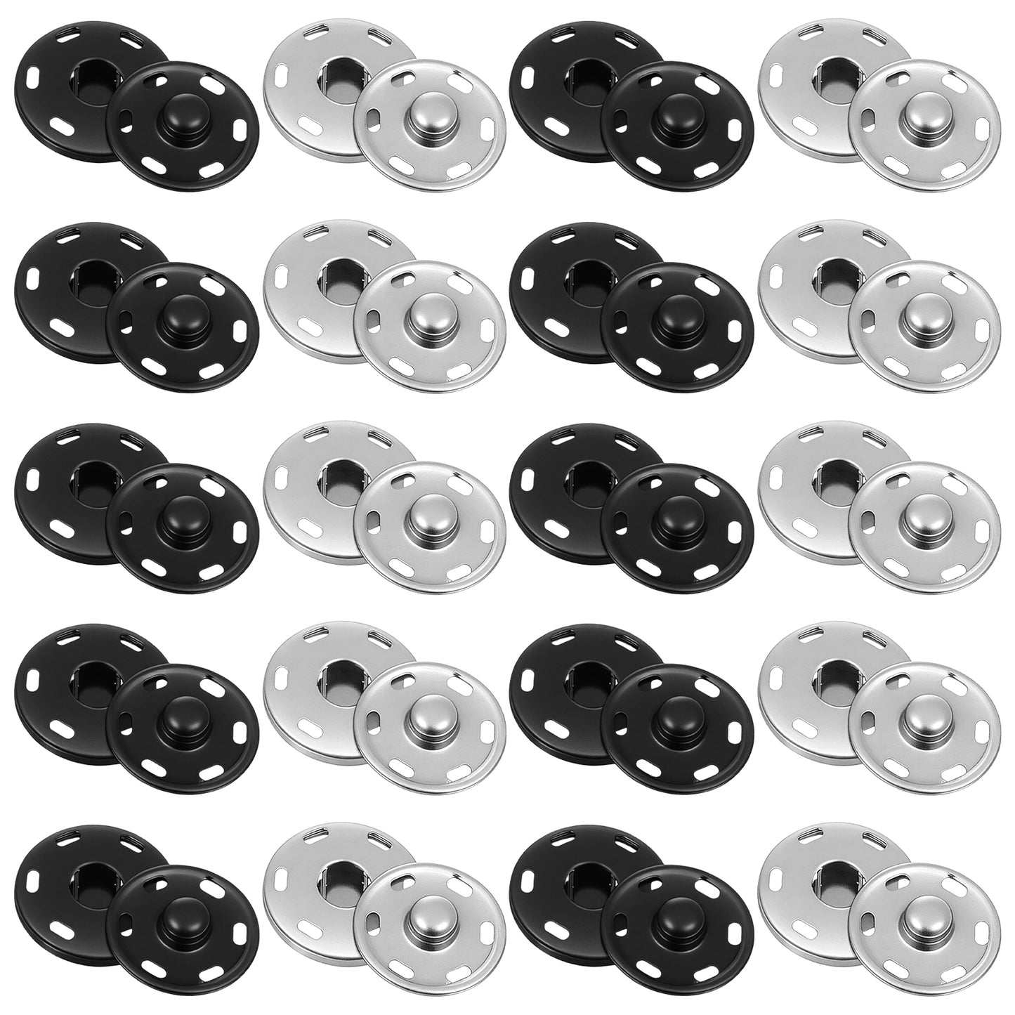 RAHHLIZS 20 Sets Snap Button for Sewing Large Metal Snap Fasteners Press Studs for Fabric Crafts 5.91 x 4.13 x 0.75in (Black, Silver)