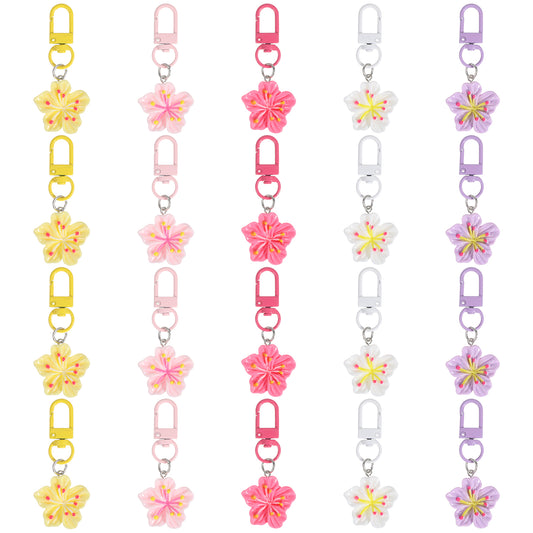 Ymapinc 20Pcs Cute Flower Keychain Charms, Tiny Zippers Pendant Aesthetic Bag Charm Key Ring Decoration Bag Charms for Tote Bags Handbag Purse Birthday Gift Women (5 Colors)