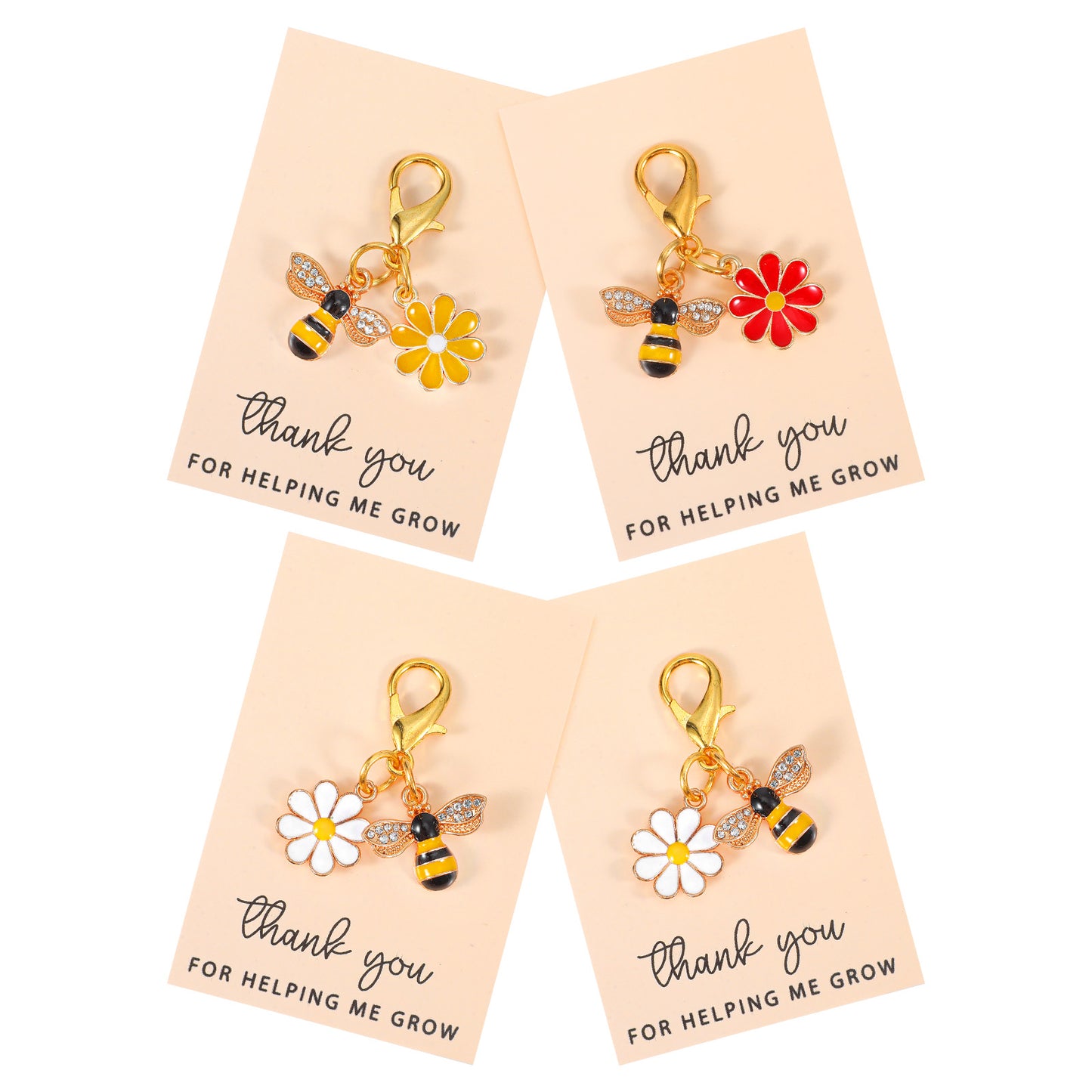 Nogeqi 4 Pcs Teacher Appreciation Gifts, Flower Teacher Keychain with Bee, Teacher Gifts, Teacher Thank You Gifts for Women Men Coworker Employee Christmas Appreciation Gift