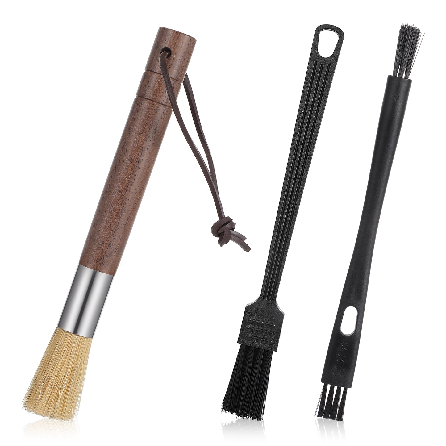 Xinjoduz 3 Pack Coffee Grinder Cleaning Brush Set, Espresso Machine Coffee Brush Cleaner Tool with Walnut Wood Handle and Natural Bristles Accessories for Barista Home Kitchen