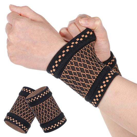 2Pcs Copper Wrist Brace Elastic Wrist Support Sleeve Wrist Braces For Tendonitis Arthritis Carpal Tunnel Pain Relief Compression Wrist Brace Wrist Supports For Sport Fitness Workout Typing