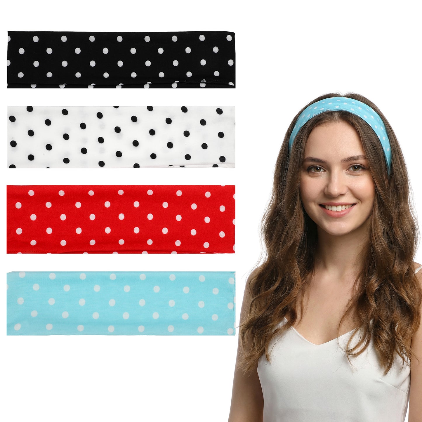 4 Pcs Polka Dot Headband Non Slip Wide Headband Fabric Headbands Cute Head Bands Fashion Soft for Women Vintage Hair Accessories
