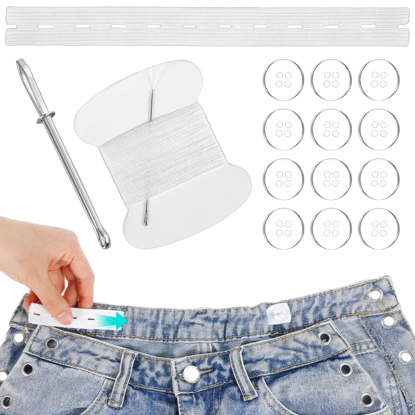 Ymapinc 6Pcs Jean Waist Tightener, Pants Waistband Tightener Waist Adjuster Maternity Pants Extender Adjustable Elastic Waist Extenders Waistband with 12 Buttons