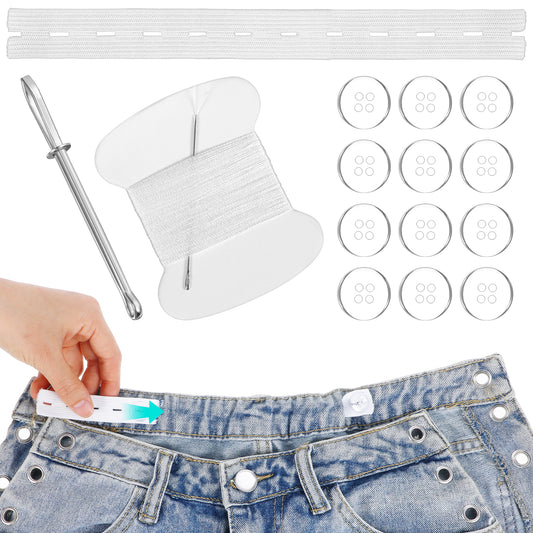 Ymapinc 6Pcs Jean Waist Tightener, Pants Waistband Tightener Waist Adjuster Maternity Pants Extender Adjustable Elastic Waist Extenders Waistband with 12 Buttons