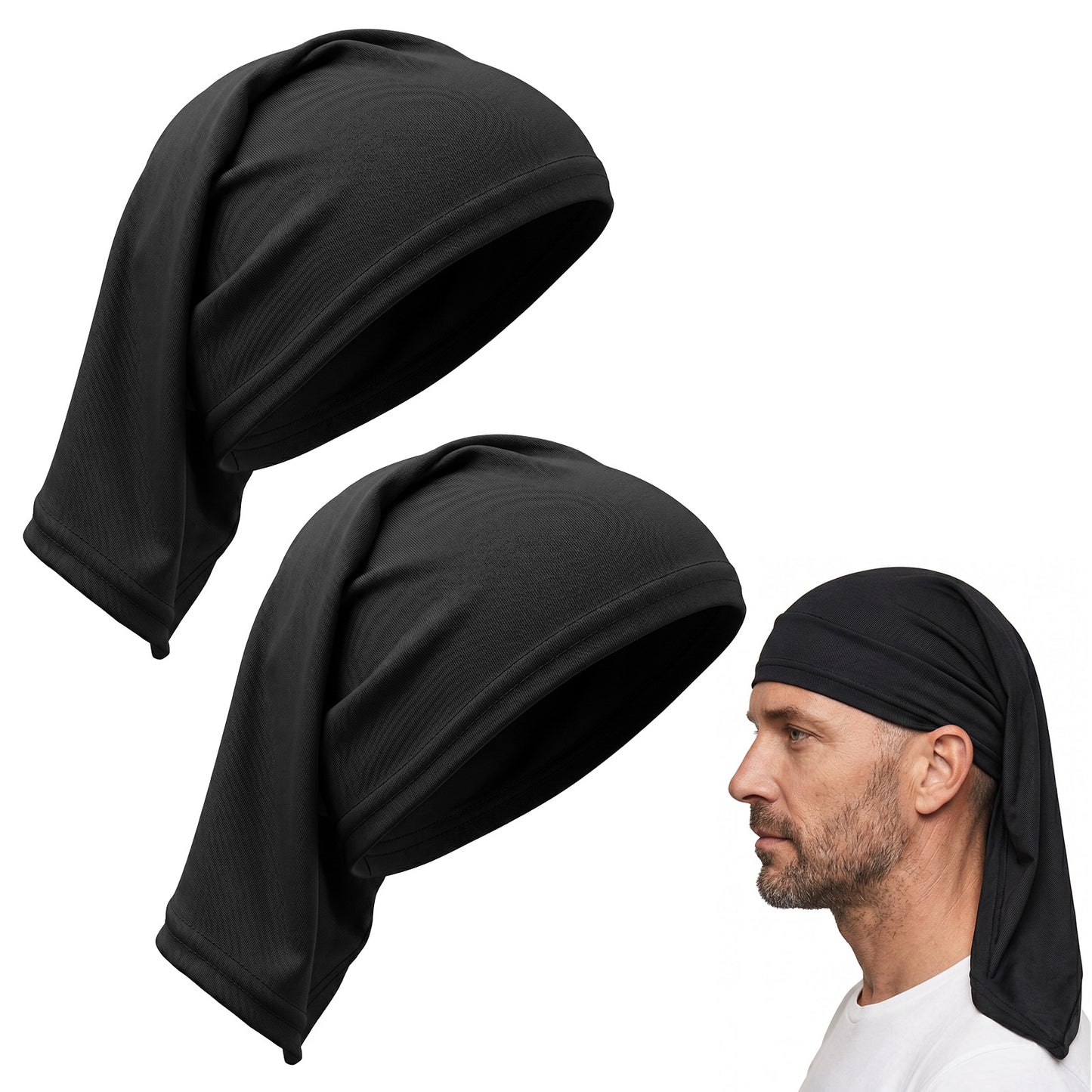 RAHHLIZS 2 Pieces Loc Sock Men Women Wide Elastic Dread Cap Black