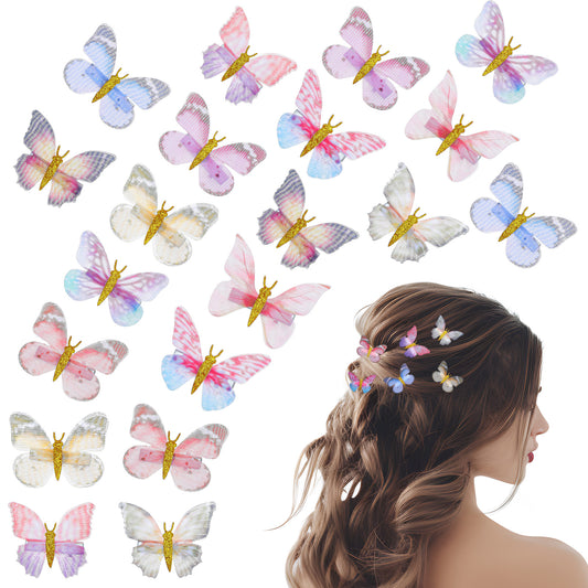 Ymapinc 20Pcs Colorful Fabric Butterfly Hair Clips for Women - Small Glitter Fairy Barrettes 90s Hair Pins Accessories for Wedding Party Prom Daily Wear