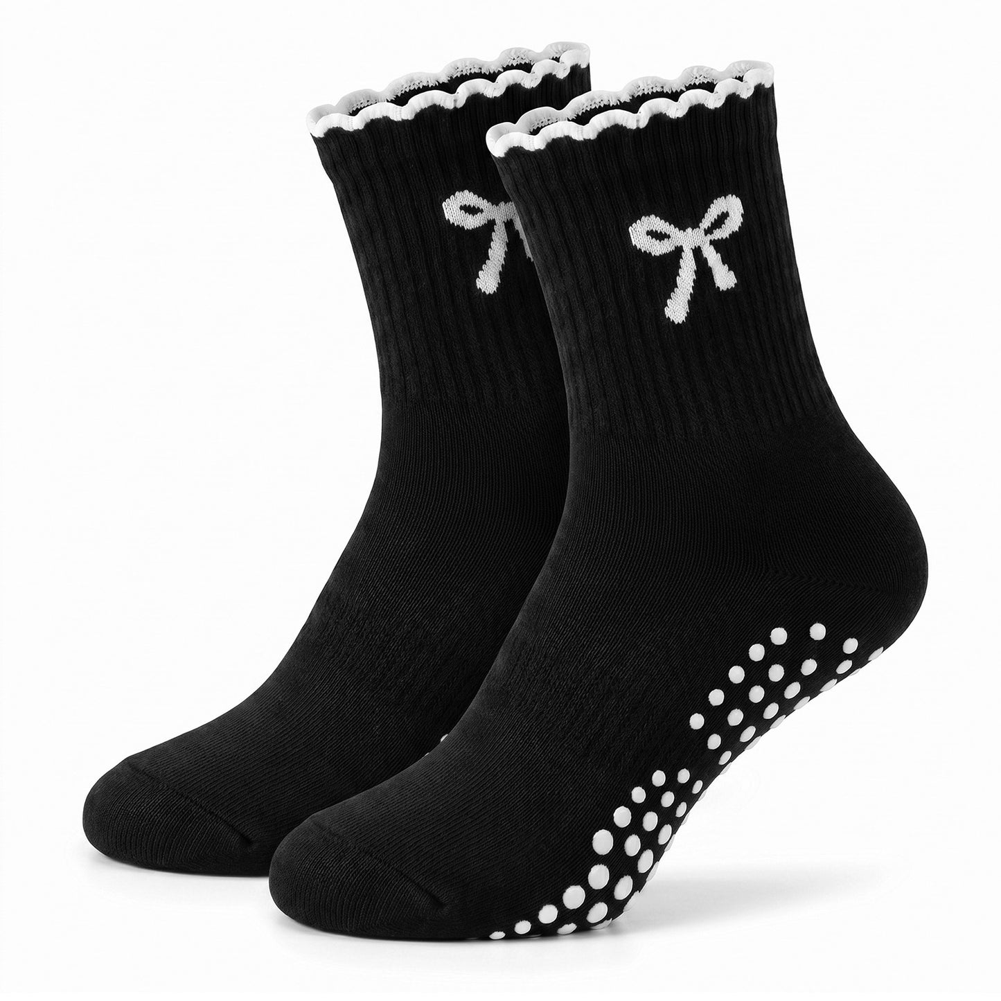Ymapinc Black Ruffle Pilates Grip Socks for Women, Non-Slip Yoga Socks, Cute Grippy Workout Sock, Ballet Barre Ideal Pilates Gifts for Daily Fitness