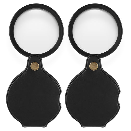 2 PCS Pocket Magnifying Glass, 20x Small Mini Folding Magnifying Glass, Rotating Folding Portable Pocket Magnifier for Reading Close Work Newspaper Book Magazine (Black) (32x)