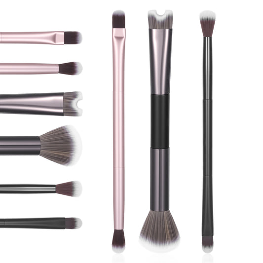 3 Pcs Nose Contour Brushes Kit, 2-in-1 Dual-Ended U-Shaped and Fluffy Brushes for Sculpting, Defining, Shaping Cheekbones Nose Contour