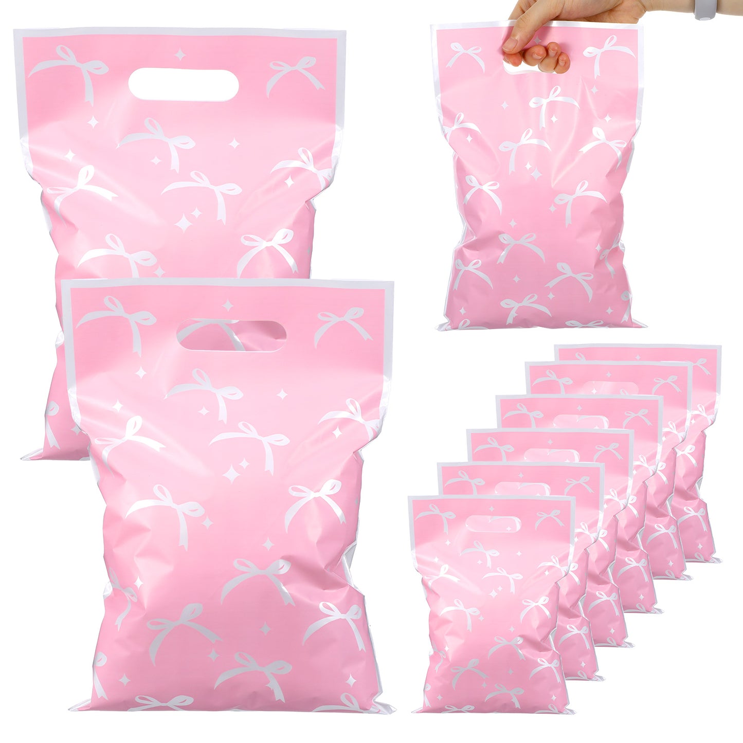 RAHHLIZS 30pcs Pink Bow Gift Bag Goodie Bags Plastic Treat Candy Bags for Birthday Parties and Themed Events Decoration Supplies Favors